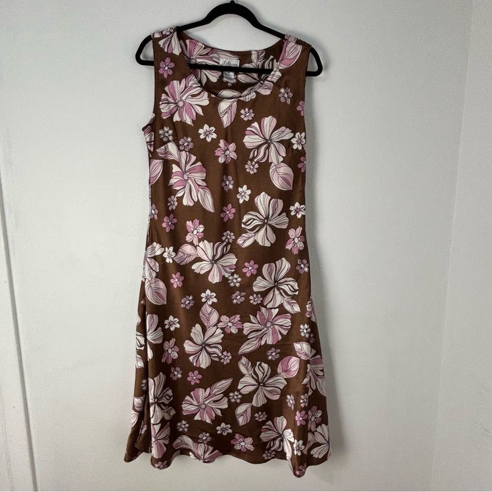 Hibiscus Tropicalcore Dress Chocolate Brown Floral Shift 90s Women Fits like Med